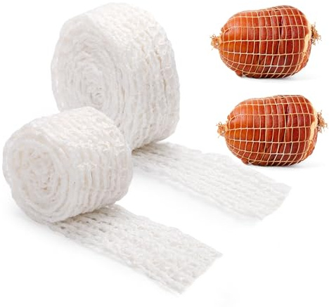 2pcs Meat Netting Rolls 1m & 3m, 16 Hole Elastic Ham Netting Smoked Meat Poultry Ham Sock Netting Beef Netting Precut Butcher Twine Netting for Delicious Meat Sausage Making