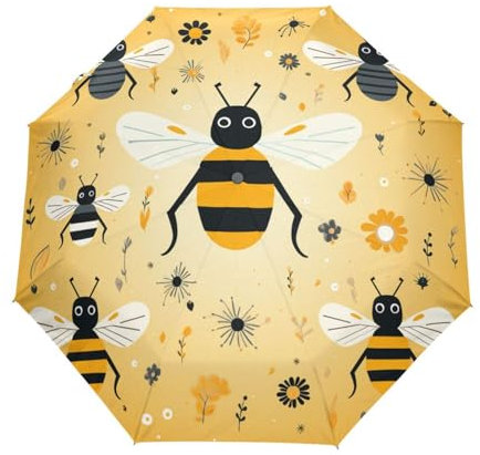 Linnyio Gelbes Muster Süße Bienen Automatischer Sonnenschutz Regenschirm - Windfest, Kompakt & Leicht - Idealer Reiseschirme für Jungen Mädchen