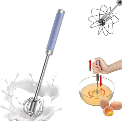 14 Stainless Steel Semi-Automatic Whisk Egg Whisk Hand Push Rotary Whisk Blender Semi Auto Egg Beater Hand Push Mixer Stirrer Egg Scrambler for Blending, Whisking, Frothing, Beating & Stirring