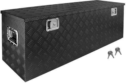 Deichselbox Schwarz Werkzeugkasten Truckbox Alu Box Anhänger Kiste mit Deckel Abschließbar Alubox Transportbox Werkzeugbox Aluminium Aufbewahrungsbox D210 trucky