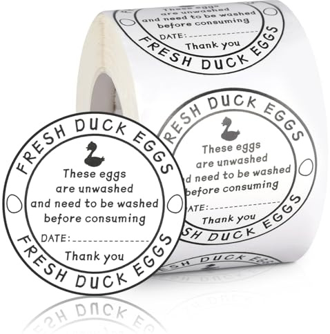 500pcs Unwashed Duck Egg Carton Labels, 2in Round Farm Fresh Egg Carton Stickers with Collection Date Self-Adhesive Egg Packaging Labeling
