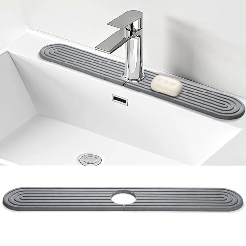 Shinowa Diatomite Kitchen Sink Mat, Drying Rack, Splash Guard, Quick Drying Water Stone, Sink Mat for Kitchen Bathroom, Included Sand Paper (Dark Grey, 24'' x 4'')