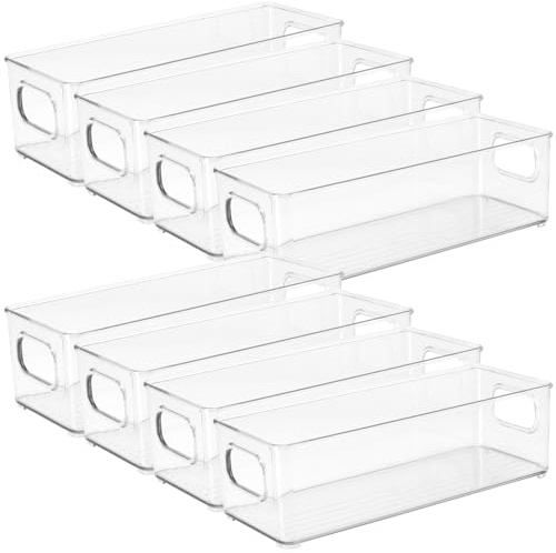 SINJEUN Fridge Organisers Set of 8, Storage Containers with Handles, Clear Food Organizer Boxes for Kitchen, Fridge, Cupboard, Cabinets