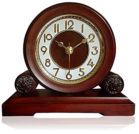 Reloj de Mesa Reloj de repisa Retro Vintage Reloj de repisa de Chimenea Decorativo silencioso Reloj de repisa de Madera con Pilas para decoración de Sala de Estar Oficina Hogar
