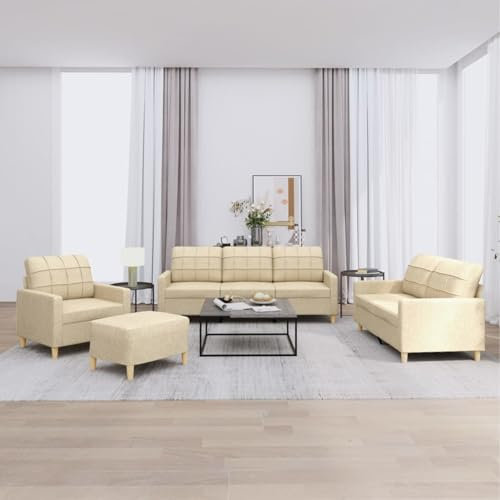 Homgoday 4-TLG. Sofagarnitur mit Kissen Sofa Wohnzimmersofa Loungesofa Gästesofa, Couchgarnitur Designsofa Sitzmöbel Modern für Wohnzimmer, Schlafzimmer, Büro Creme Stoff