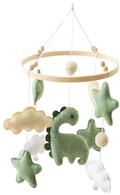 Ueiwffzo Mobile Baby Windspiele Dinosaurier mit Wolken Babybett Mobile Windspiele mit Filzbällen, Hängende Mobile Windspiel für Babybett Kinderbett, Neugeborenen Geschenk (Dinosaurier)