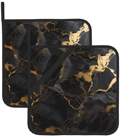WHJYYXDE Set di 2 presine da cucina, 20,3 x 20,3 cm, isolamento termico, tessuto impermeabile e resistente, motivo marmo nero