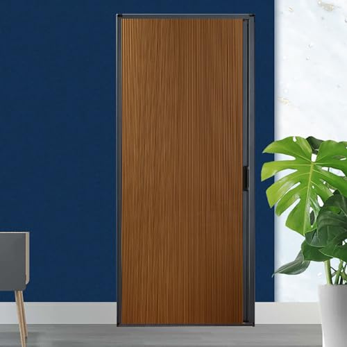 Koncey PVC Porte Accordéon Interieur, Porte Coulissante Pliante pour Chambre, Porte de Séparation en Nid d'abeille en Aluminium, Isolation Phonique Porte Coulissante Invisible(Brun,80 X 200 CM)
