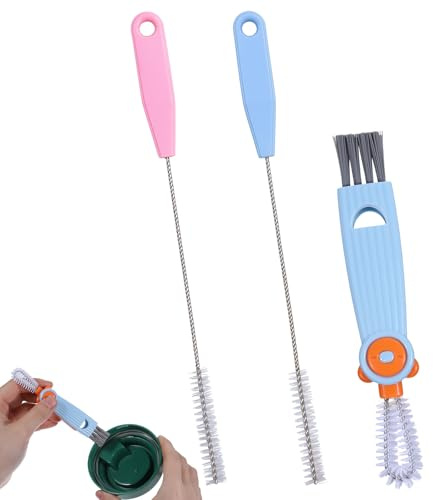 Silicone Brush 3 in 1 for Straw and Cup Lid, Reusable Extra Long, Bend