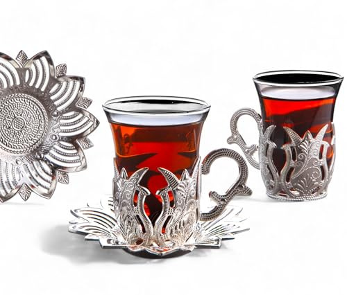 Alisveristime Ahsen Türkisches Teeservice mit 6 Glasbechern (Silber)