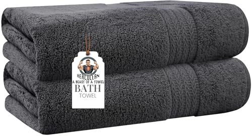 HERCULEAN Oversized Bath Sheet 35 x 75 Pack of 2 | 450 GSM Quick Dry and Highly Absorbent | 100% Cotton Terry Towels for Bathroom - Perfect for Shower - Pool and Spa - Luxury Soft Towels - Light Grey