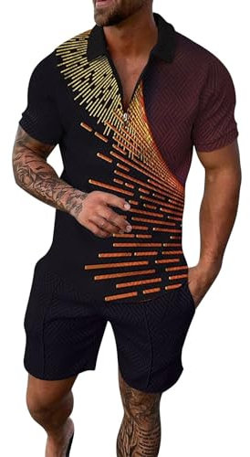 Herren-Poloshirt und Shorts, 2-teilig, kurzärmelig, zum Laufen, leicht und bequem, Sommer, modisch, Freizeitanzug, Blumen, Sportanzug, dunkelblau, XXXL