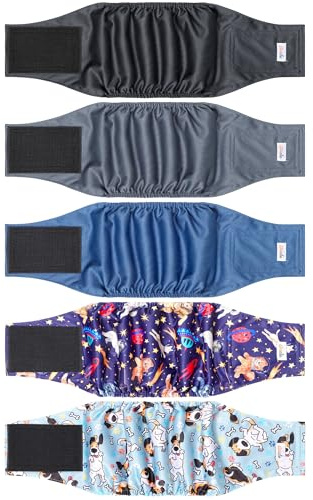 Wiederverwendbare Premium-Bauchbänder für Hunde, hochabsorbierende Hundewindeln für Rüden, Urinenzwickel für Hunde bei Inkontinenz oder erregtem Wasserlassen und Training, Schwarz, Größe XXL, 5 Stück