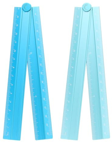 QUARKZMAN 2 Stück Faltlineal 30cm Faltbares Lineal aus Aluminium Winkelmesser Geometrisches Messwerkzeug mit Winkellinie für Architekten Künstler Büro, Pfau Blau/Himmelblau