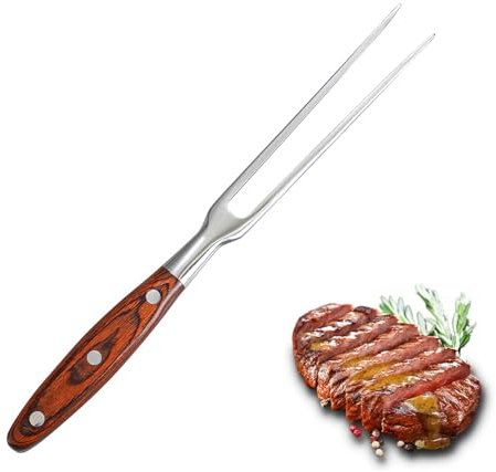 2-Prong Stainless Steel Meat Carving Fork with Wooden Handle - Ideal for Grilling Turkey, Beef, and More (#Wood Color)