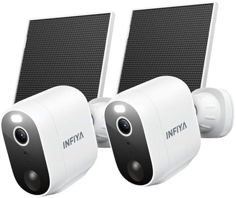 INFIYA 2K Camera Surveillance WiFi Exterieure sans Fil - Camera Exterieur sans Fil Solaire, Alerte Instantanée PIR, Vision Nocturne Couleur, Détection Humaine, 2.4GHz WiFi, Étanche IP65 (Lot de 2)