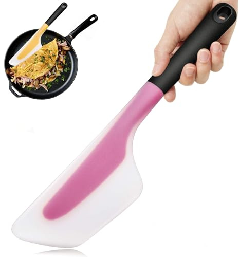 Bigwinyep Omelette Spatula, Silicone Spatula Flip and Fold Omelette Turner for Kitchen Omelet Pancake Crepes,Pink