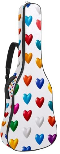 KengjuTesu 109,9 cm (43 Zoll) Akustikgitarre weicher Koffer mit Rucksackgurt und 2 Taschen, bunte Totenköpfe, keine Polsterung, Rucksack, wasserdicht, Oxford-Stoff, Bassgitarre, Gigbag für klassische