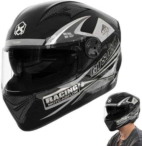 Motorrad Kopfbedeckung - Integralhelm Mit Sonnenblende - Motorradhelm Vollvisierhelm Mopedhelm Für Damen Herren - Full Face Du-al Lens Shield Kopfbedeckung Für Downhill, Quad Und Motocross