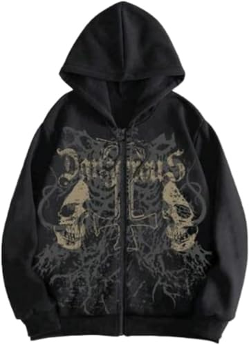 Moda delle Donne 90s Retro Modello Stampa Oversize Cerniera Felpa con Cappuccio Graffiti Stampa Sciolto Casual Felpa con Cappuccio Coppia Streetwear