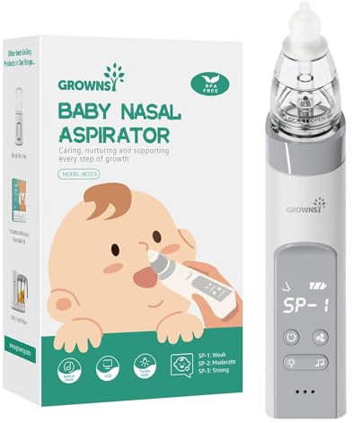 Nasensauger Baby | Nasensauger Baby Elektrisch| Nasensauger Baby Staubsauger Wiederaufladbar, Mit 3 SaugstäRken Musik & Licht Funktion Und 3 GrößEn Silikon Tipps (Grau) 3