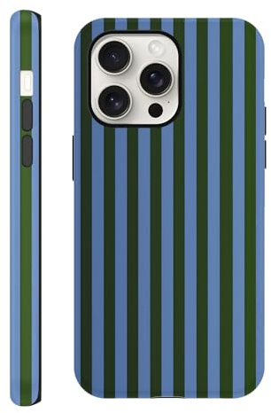 Yirlbey Righe Striped Estivi Cover per iPhone 15 Pro 6,1, Custodia Aesthetic Summer Verde Blu Stripes Disegno Design Motivo Antiurto Silicone Posteriore Protettiva Case per Ragazze per iPhone15Pro