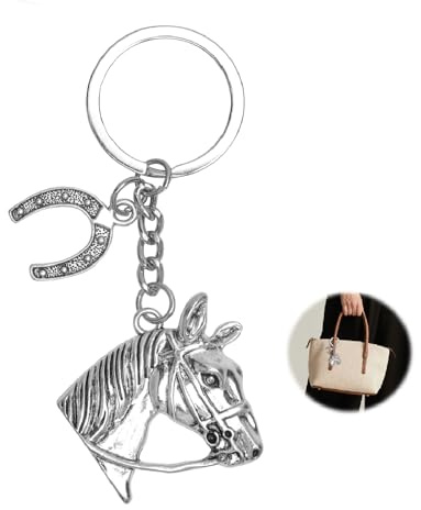 WOKICOR Porte-clés cheval avec fer à cheval, Cadeau symbolique porte-bonheur pour femme, idée cadeau cavalière, bijou de sac élégant, petit cadeau anniversaire ou amitié