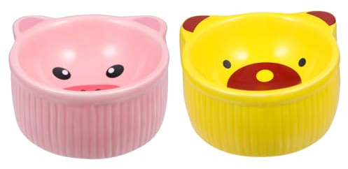 KOMBIUDA 2pcs Ceramic Animal Food Bowls for Hamsters and Pets Adorable Cartoon Design Anti-tip Compact Pet Feeders for Dry and Wet Food Suitable for Hedgehogs Chinchillas Gerbils Guinea
