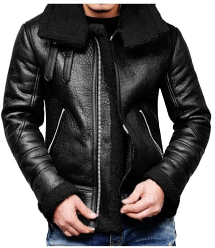 Luadnysin Leather Men Winterjacke Herren Pilotenjacke Jacken Motorrad Lederjacke Jacke Winter Echtleder Leder Motorradjacke Schwarz Braun Fliegerjacke Bikerjacke Mit Fell Ledermantel Blouson
