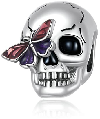 Breloque tête de mort pour bracelet Pandora en argent sterling 925 avec papillon et tête de mort, cadeau d'Halloween