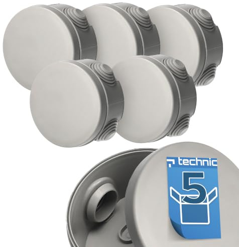 EDO Lot de 5x Boîtes de Dérivation en Saillie IP55 Étanches Ø80x45 mm Grises – Résistantes aux UV et sans Halogène – Boîtes de Jonction avec Presse-étoupes et Couvercle à Encliqueter pour Int./Ext.