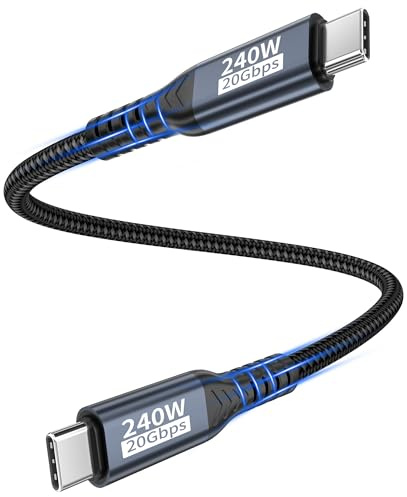 Cable de datos USB-C,cable corto USB-C de 30cm,30 Gbps USB 3.2 Gen2x2,carga de 240W,cable de vídeo 5K@60 Hz/4K@144 Hz PD3.1 para iPhone 17 Pro Max/Plus/Pro/iPhone 16/15/MacBook Pro/iPad Pro,PSSD