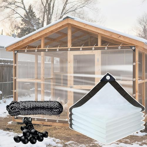 Clear Thicken Waterproof Tarp, Rainproof Covering, Heavy Duty Anti Tear Tarps with Grommets, Windproof and Snowproof Poly Tarpaulin for Covering Henhouse Porch Canopy Plant Camping,8x14 FT