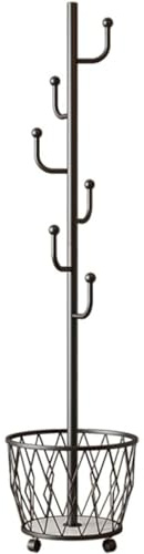 Appendiabiti, Appendiabiti in Metallo a Forma di Cactus con 6 Ganci e Cestino portaoggetti - Appendiabiti Indipendente con Ruote per Appendere Cappotti, Giacche e Accessori - Elegante e funz