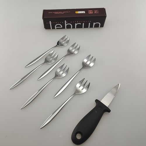 Lebrun Couverts Coffret Huîtres IBIZA 7 Pièces – Set Dégustation Huîtres & Fruits de Mer en Acier Inoxydable – 6 Fourchettes + 1 Couteau à Huître – Ouverture Facile, Service Élégant, Idée Cadeau