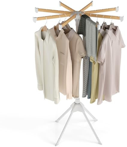 Multigot Folding Clothes Drying Rack, Space-Saving Dryer Hanger | Freestanding Clothes Airer Laundry Towel Rack Stand with 8 Bamboo Hanging Rods for Indoor Outdoor