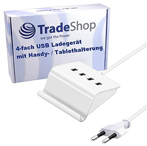Trade-Shop Cargador USB de 4 puertos compatible con BlackBerry Key2 LE/Motion/KeyOne Black Editon Huawei P10/Nova 2/P20 Pro/Mate 10 Pro/Mate 20 / Mate 20 Lite