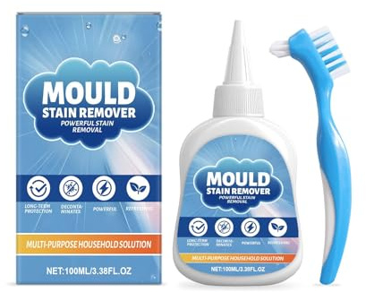 Powerful Mold Stain Cleaning Gel 100ml with Brush - Lift Black Stains in Washing Machine Seal, Clean Mildew from Bathroom & Kitchen Tile Grout, Multi-Surface Tough Stain Remover