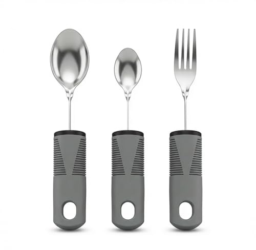 Kaiyzo 3 PièCes Cubiertos De Parkinson Fourchette, CuillèRe, CuillèRe à Café Parkinson Cutlery Acier Inoxydable Manche en Caoutchouc Et Plastique Cubiertos Para Personas Mayores De Parkinson Pliable