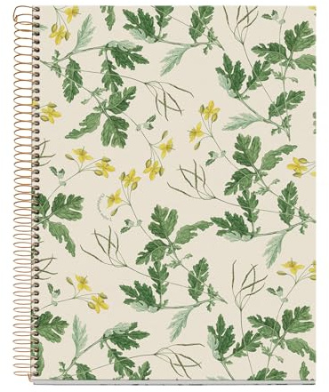 Miquelrius - Cuaderno A4 Rayado 7 mm, 80 Hojas Microperforadas de 1 Color, Papel Extra Opaco 90 g/m², Tapa de Cartón Extra Duro, Espiral, 4 Taladros para Archivar, Botánica