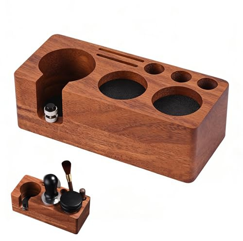 Tokenhigh Espresso Tamping Station, Wooden Coffee Tamper Holder, Natural Walnut Wood Tamper Stand for 54mm Portafilters, Non-Slip Base, Home Barista Coffee Accessories (54mm)