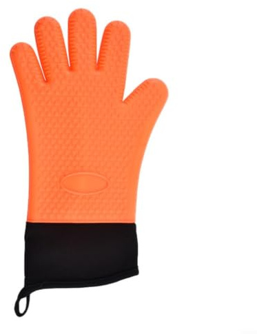 MIKMLYZE för premium silikon ugnsvantar, extra långt värmeskydd med bomullsfoder, halkfria kökshandskar för grill, camping och mikrovågsugn, blå (orange)