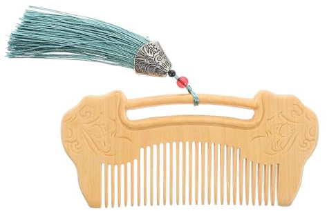 Handmade Fine Tooth Boxwood Hair Comb with Ruyi Lock Engraving | Beige Wooden Finish, Meticulously Hand Polished, Suitable for Women and Men, Crafted as Present
