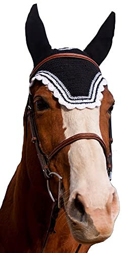 Equine Couture Fliegenhaube mit silbernem Lurex und Kontrastfarbe – Pony-Farbe – Schwarz/Weiß, Größe – voll