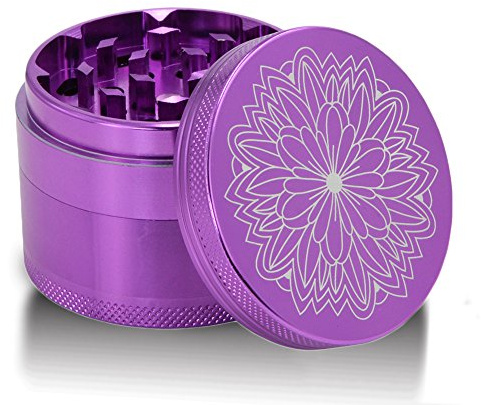 DCOU Premium Grinder Cruncher Bruchfester Aluminium Grinder Crusher Gewürze Schleifer mit Blumen auf dem Deckel Magnetisch Ø55mm Metall Spices Grinder 4 Teilig