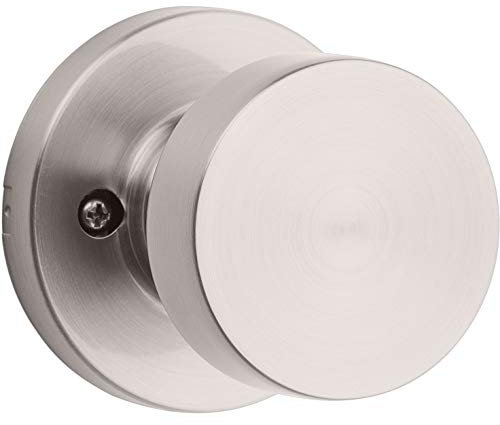 Kwikset Pismo Dummy Door Knob, Single Sided Handle for Closets, French Double Doors, and Pantry, Satin Nickel Non-Turning Interior Push/Pull Door Knob, with Microban Protection, Round Rose