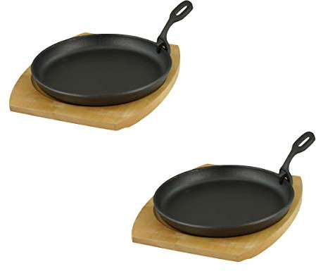 GVK ECO Servierpfanne mit Holzuntersetzer Ø 22cm, Gusseisen 2 Stück im Set