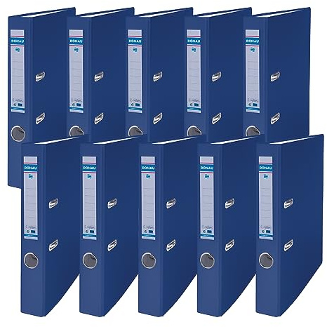 Donau Master Mapp smal 10-pack FSC/DIN A4/5 cm – 50 mm/10 stycken/marinblå blå/plastöverdrag PP/Carton papper slitsmapp kontorsmapp mapp RiNavy blåsor/grön punkt