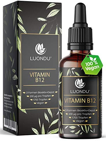 Vitamin B12 Tropfen hochdosiert, vegan & alkoholfrei, 50ml, 3 Formen (Adenosylcobalamin, Methylcobalamin, Hydroxocobalamin) – Verpackung kann variieren