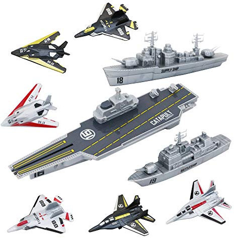 deAO Modell Militär Marine Schiff, Flugzeugträger Spielzeug Spielset mit kleinen Modell Flugzeuge, Schlachtschiff und Versorgungsschiff, Assault Ship Armee Spielzeug Geschenk für Kinder